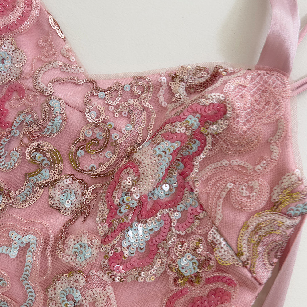 
                      
                        Straps Pink Sequin Embroidered Sheath Short Dress
                      
                    
