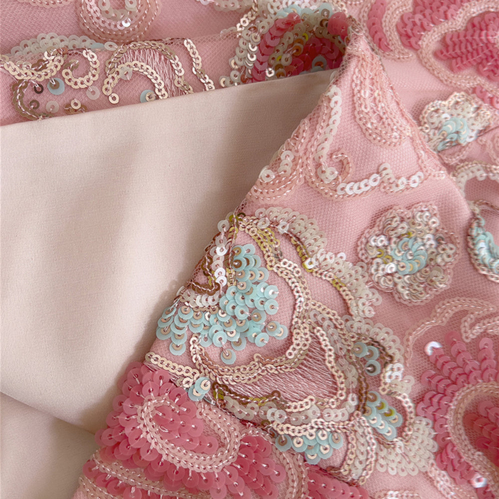 
                      
                        Straps Pink Sequin Embroidered Sheath Short Dress
                      
                    