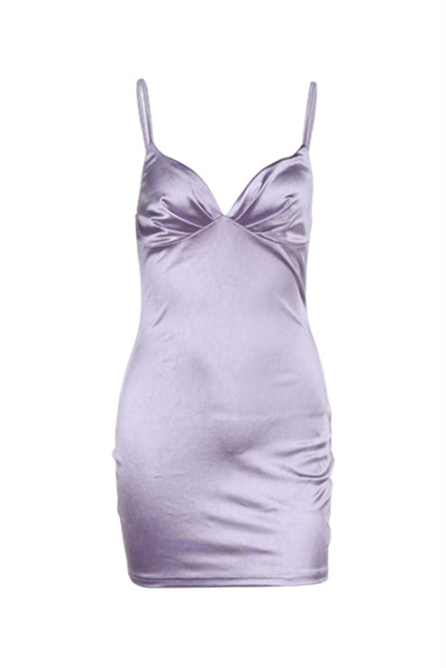 Straps Purple Ruched Ruched Tight Short Dress