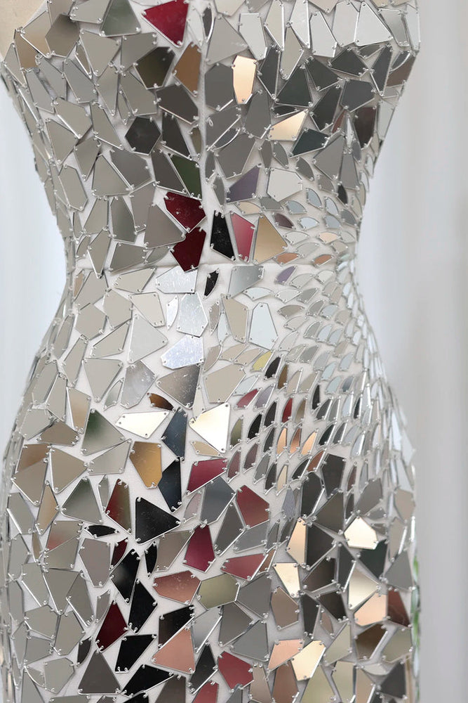 
                      
                        Straps Silver Mirror Glass Bodycon Short Dress
                      
                    