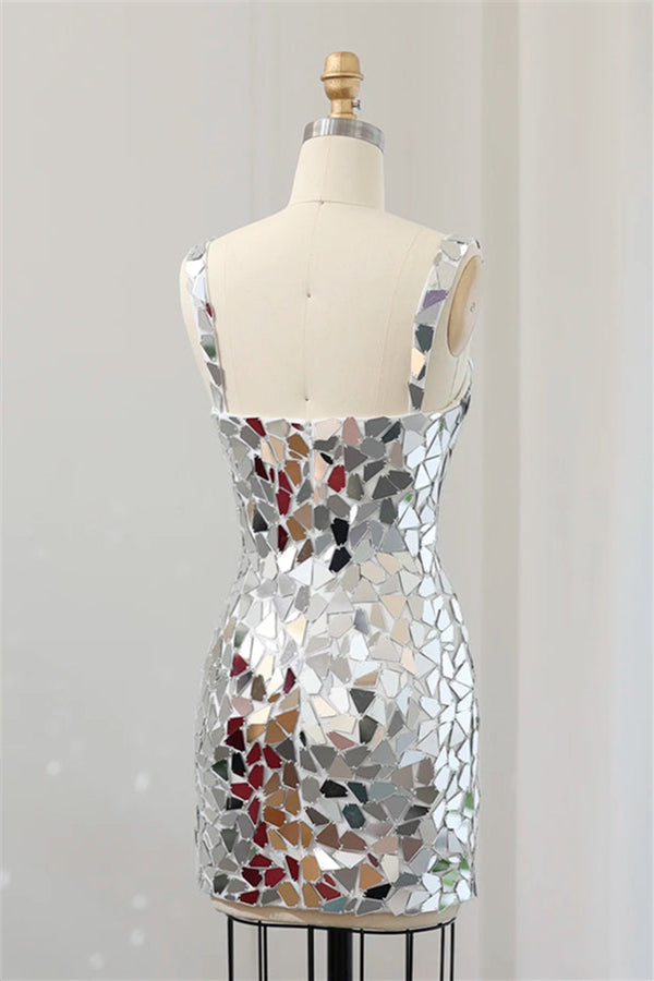 
                      
                        Straps Silver Mirror Glass Bodycon Short Dress
                      
                    