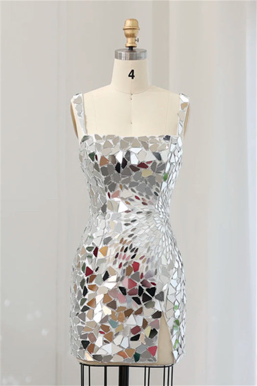 
                      
                        Straps Silver Mirror Glass Bodycon Short Dress
                      
                    