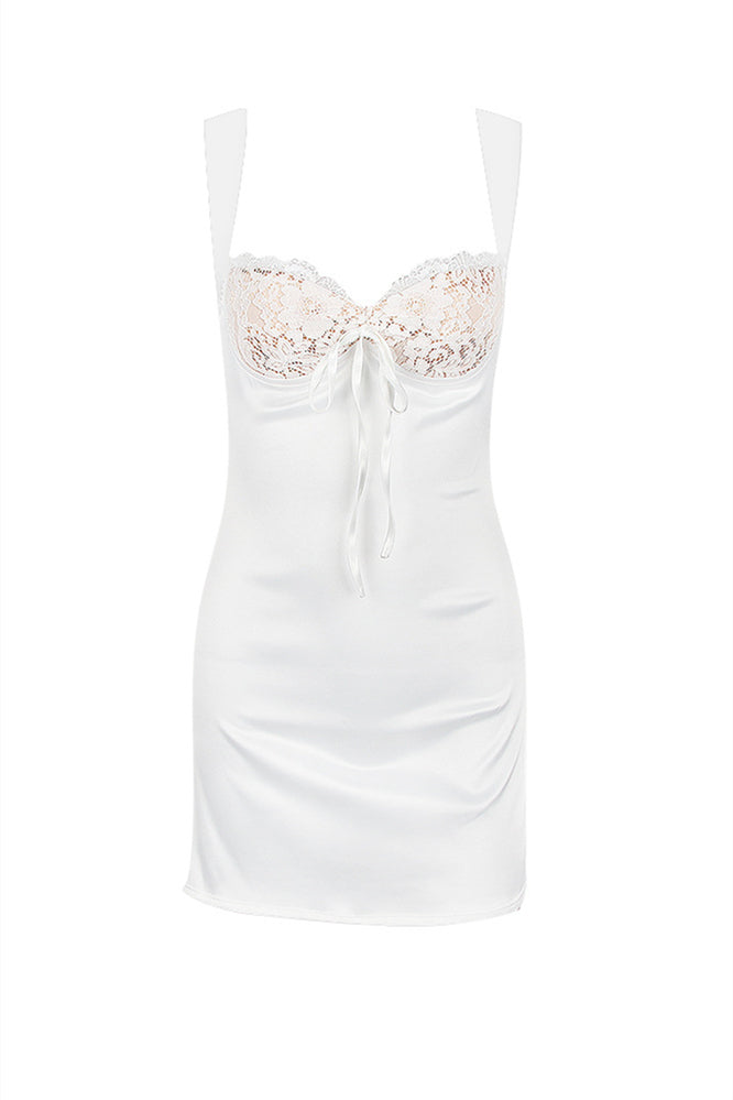 Straps White A-line Short Dress with Lace