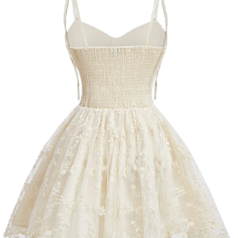 
                      
                        Straps White Floral Embroidery Short Princess Dress
                      
                    