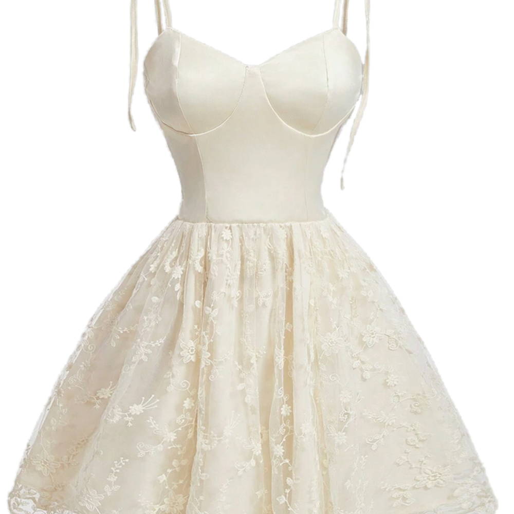
                      
                        Straps White Floral Embroidery Short Princess Dress
                      
                    