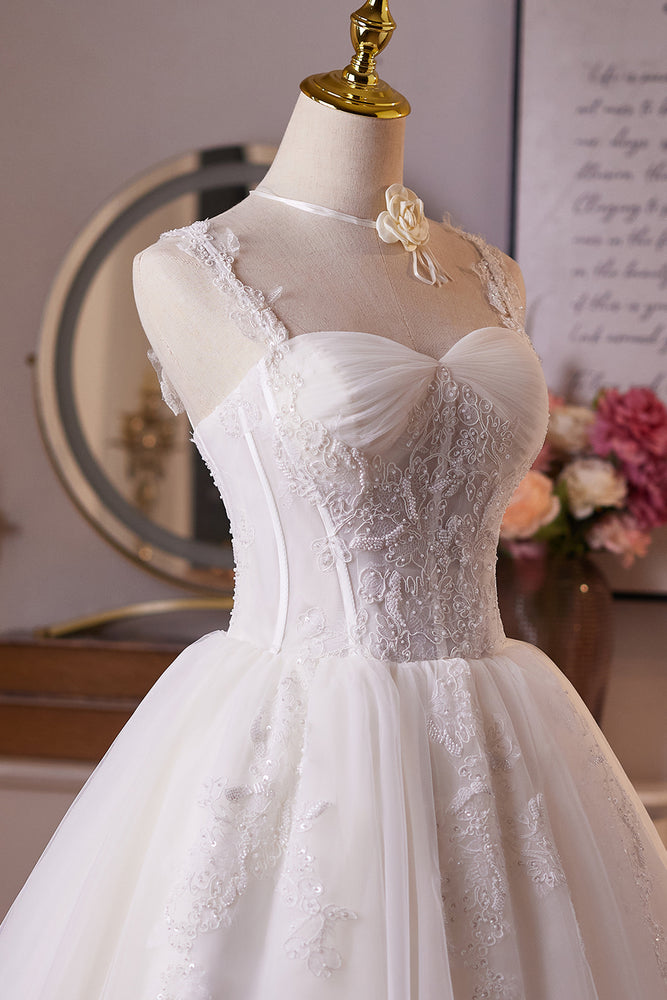 
                      
                        Straps White Lace Appliques Tulle Short Dress
                      
                    