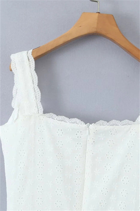 
                      
                        Straps White Lace Button Front Short Dress
                      
                    