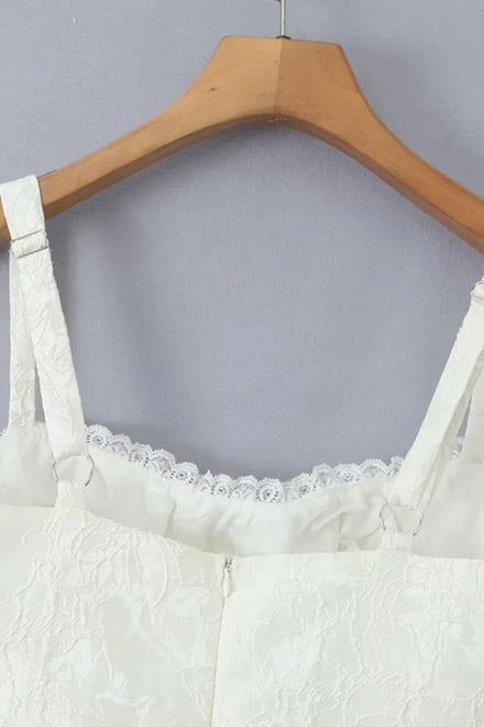 
                      
                        Straps White Lace Patchwork Ruched Short Dress
                      
                    