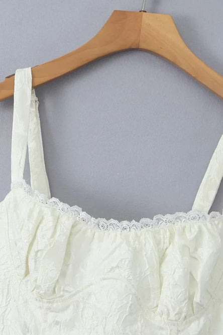 
                      
                        Straps White Lace Patchwork Ruched Short Dress
                      
                    