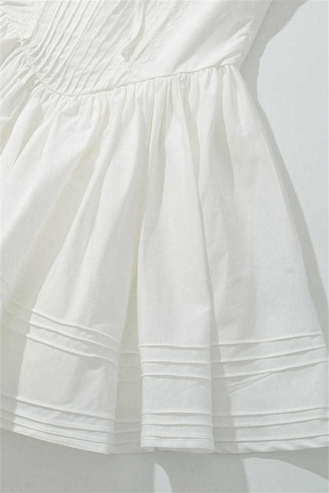 
                      
                        Straps White Tie Front Ruched Short Dress
                      
                    