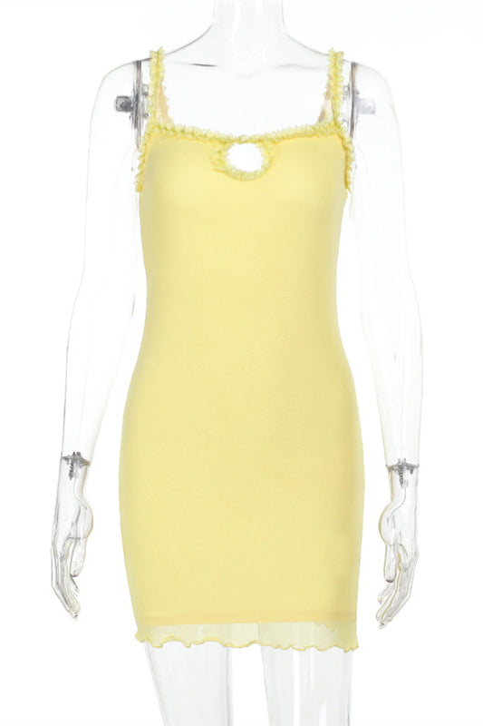 
                      
                        Straps Yellow Bodycon Short Dress with Keyhole
                      
                    
