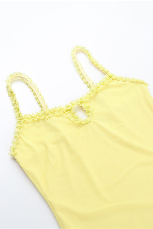 
                      
                        Straps Yellow Bodycon Short Dress with Keyhole
                      
                    