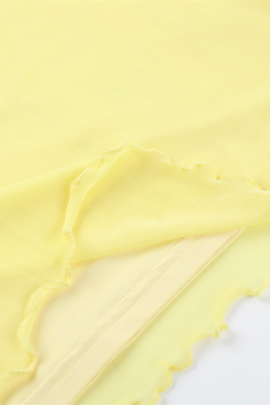 
                      
                        Straps Yellow Bodycon Short Dress with Keyhole
                      
                    