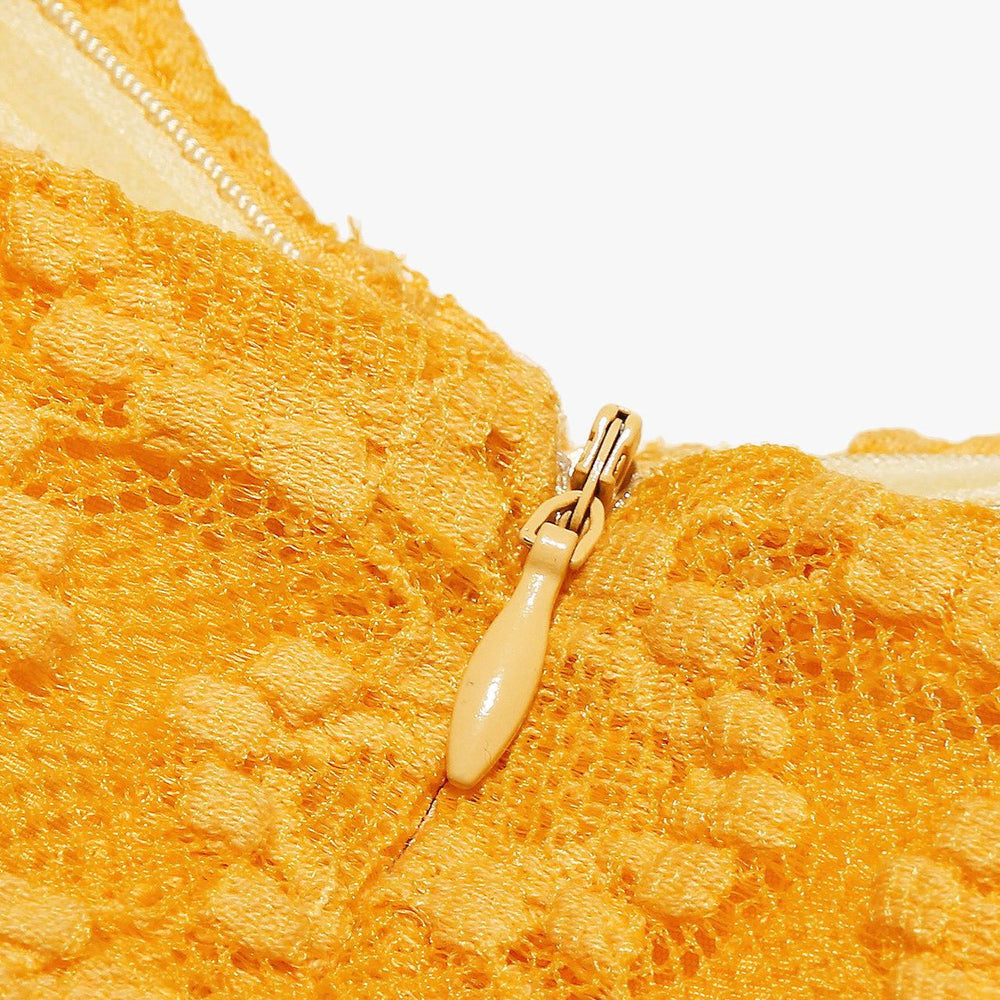 
                      
                        Straps Yellow Button Front Lace A-line Short Dress
                      
                    