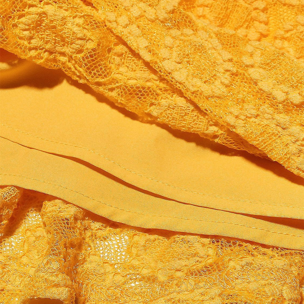 
                      
                        Straps Yellow Button Front Lace A-line Short Dress
                      
                    