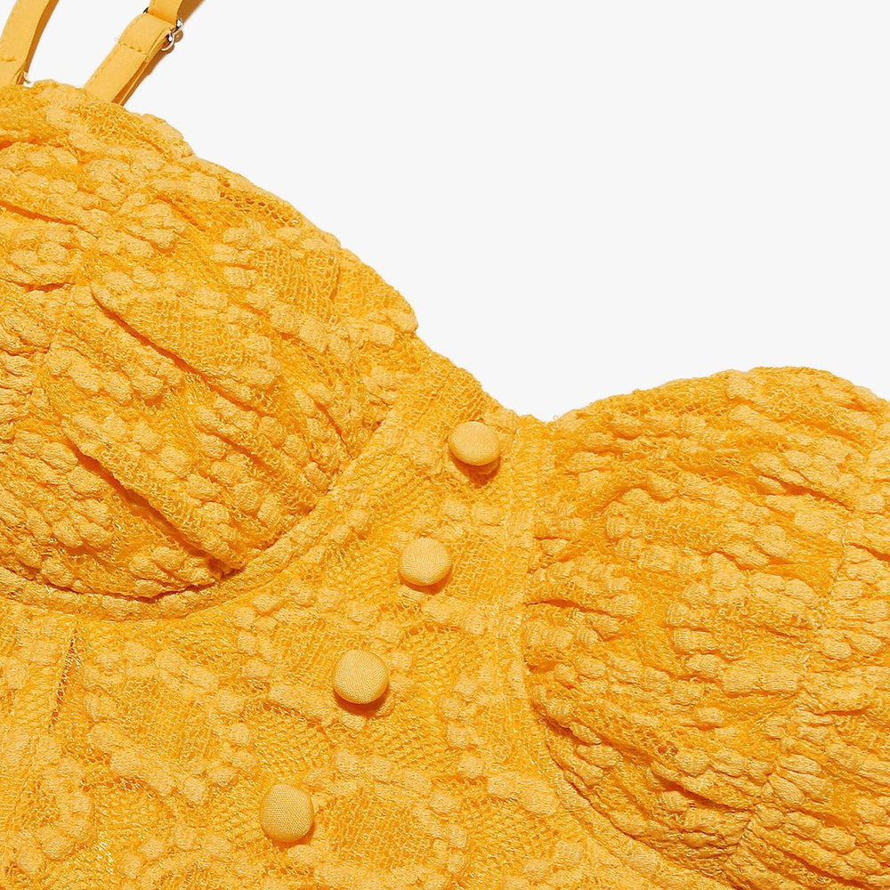 
                      
                        Straps Yellow Button Front Lace A-line Short Dress
                      
                    