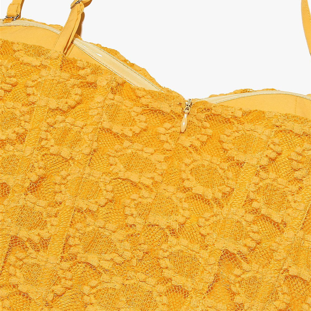 
                      
                        Straps Yellow Button Front Lace A-line Short Dress
                      
                    