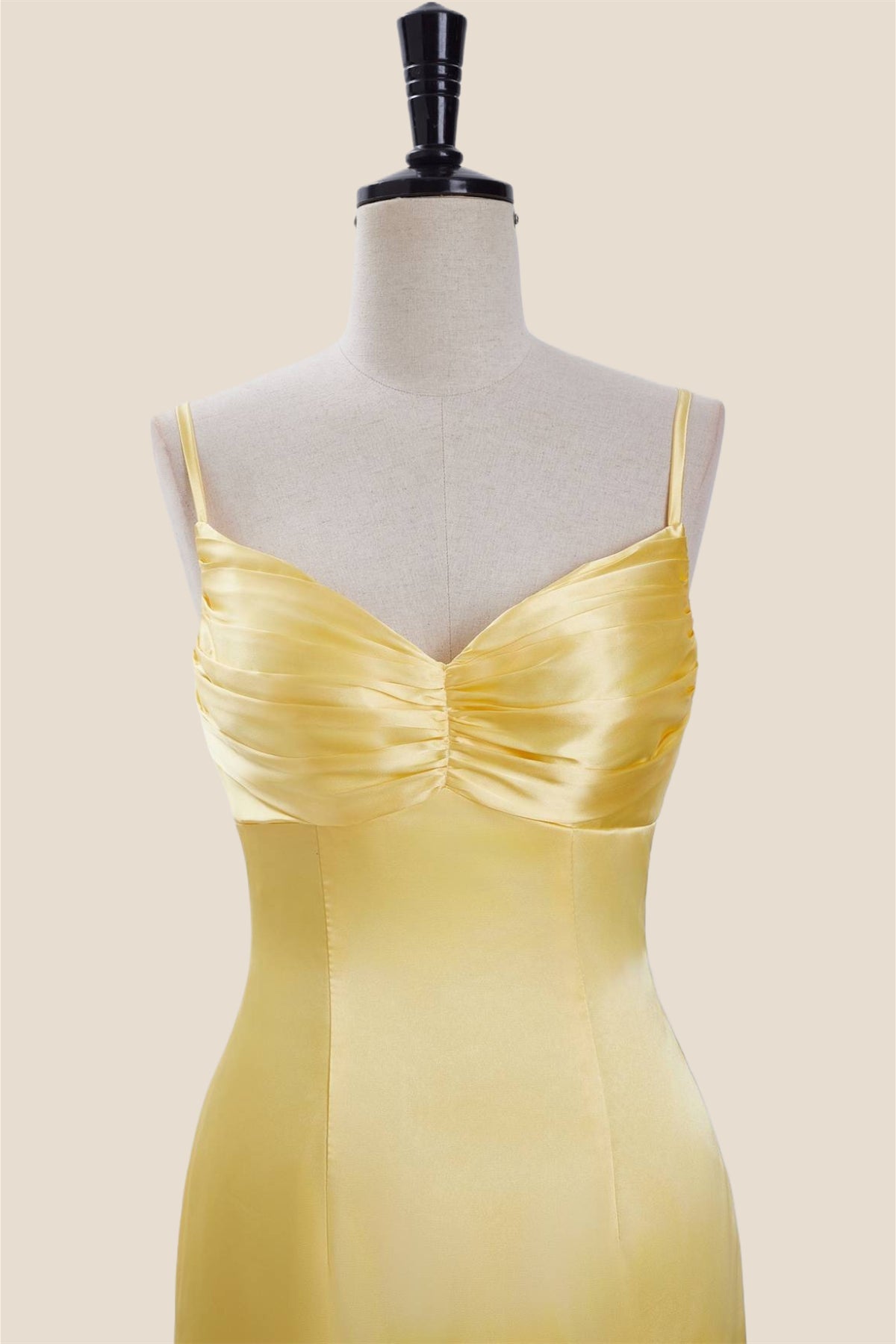 Straps Yellow Ruched Satin Bodycon Short Dress PollyBoutique Straps Yellow Ruched Satin Bodycon Short Dress PollyBoutique