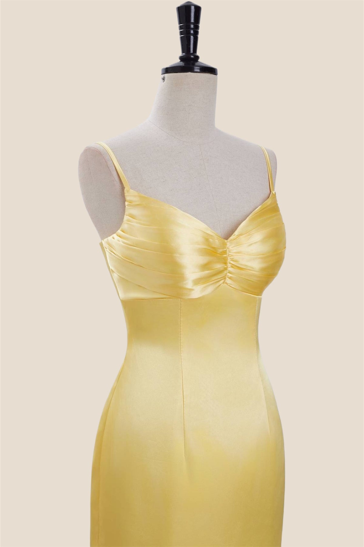 Straps Yellow Ruched Satin Bodycon Short Dress PollyBoutique Straps Yellow Ruched Satin Bodycon Short Dress PollyBoutique