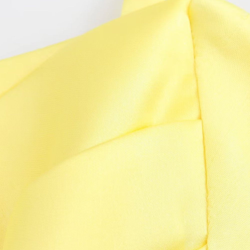 
                      
                        Straps Yellow Tiered Short Dress with Cut-out
                      
                    