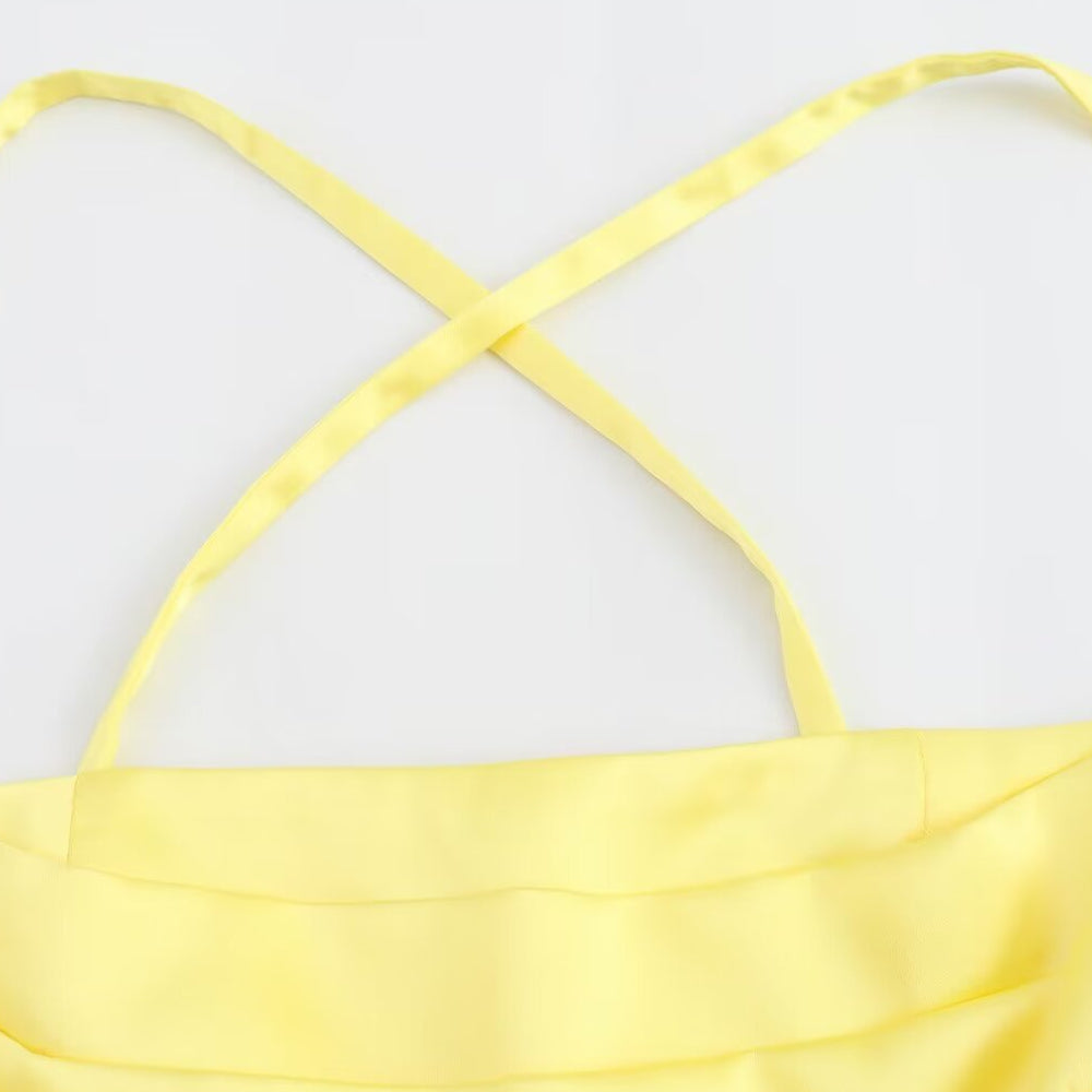 
                      
                        Straps Yellow Tiered Short Dress with Cut-out
                      
                    