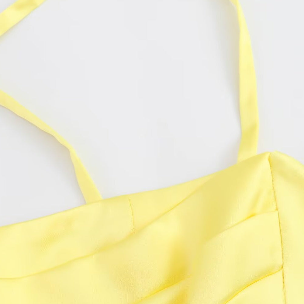 
                      
                        Straps Yellow Tiered Short Dress with Cut-out
                      
                    