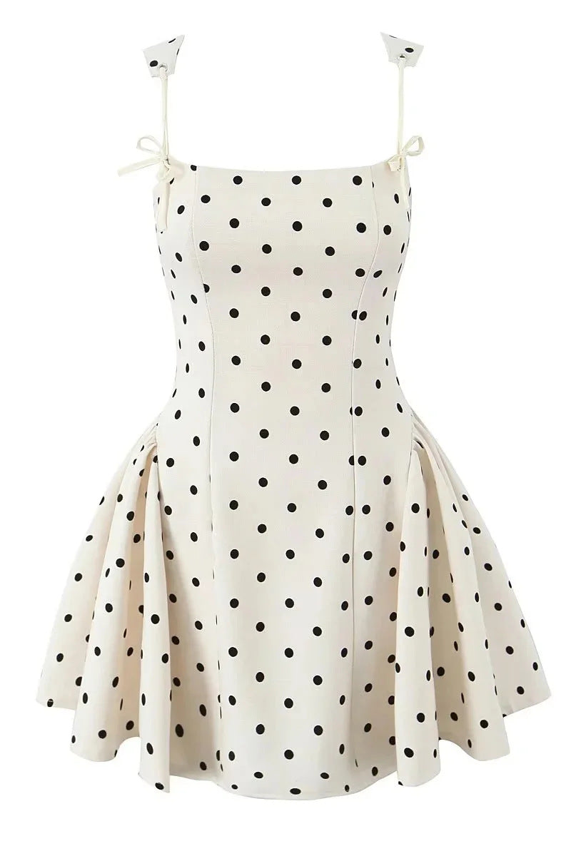 Straps Apricot Polka Dots A-line Short Dress