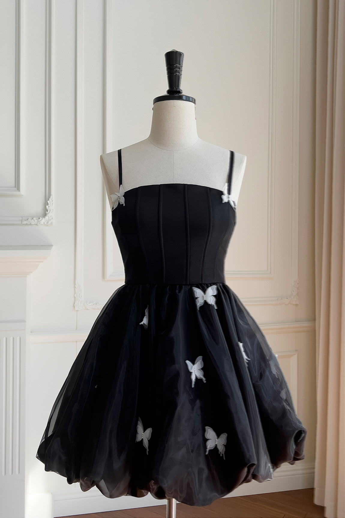 Straps White 3D Butterfly A-line Short Dress