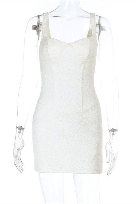 Straps Ivory Lace Bodycon Short Dress