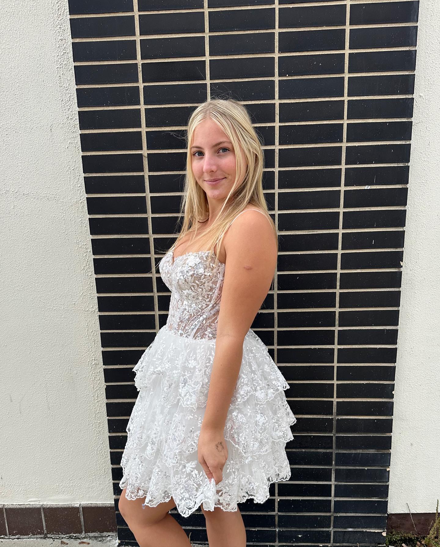 Straps Lavender Sequin Ruffle Short Dress