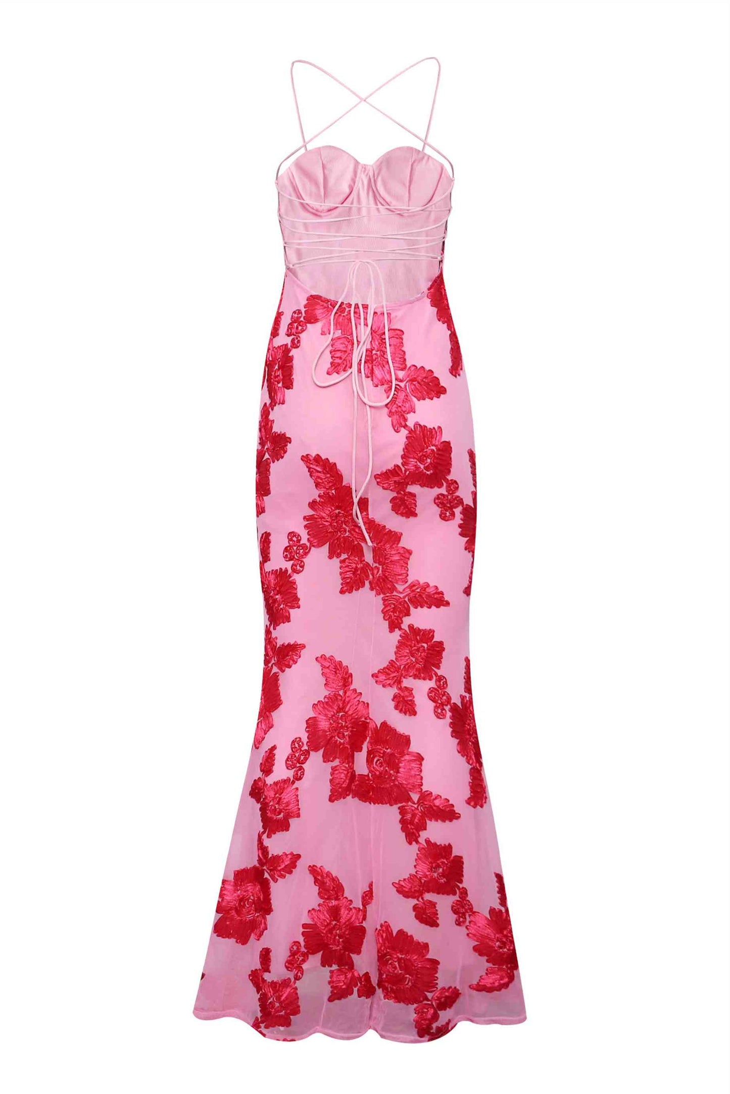 Straps Lemon Floral Appliques Fitted Maxi Dress