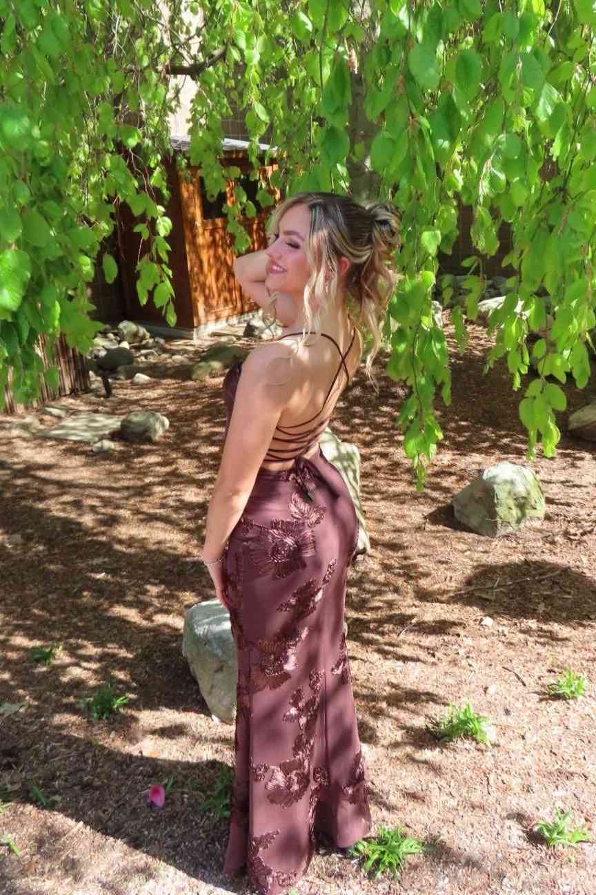 Straps Lemon Floral Appliques Fitted Maxi Dress