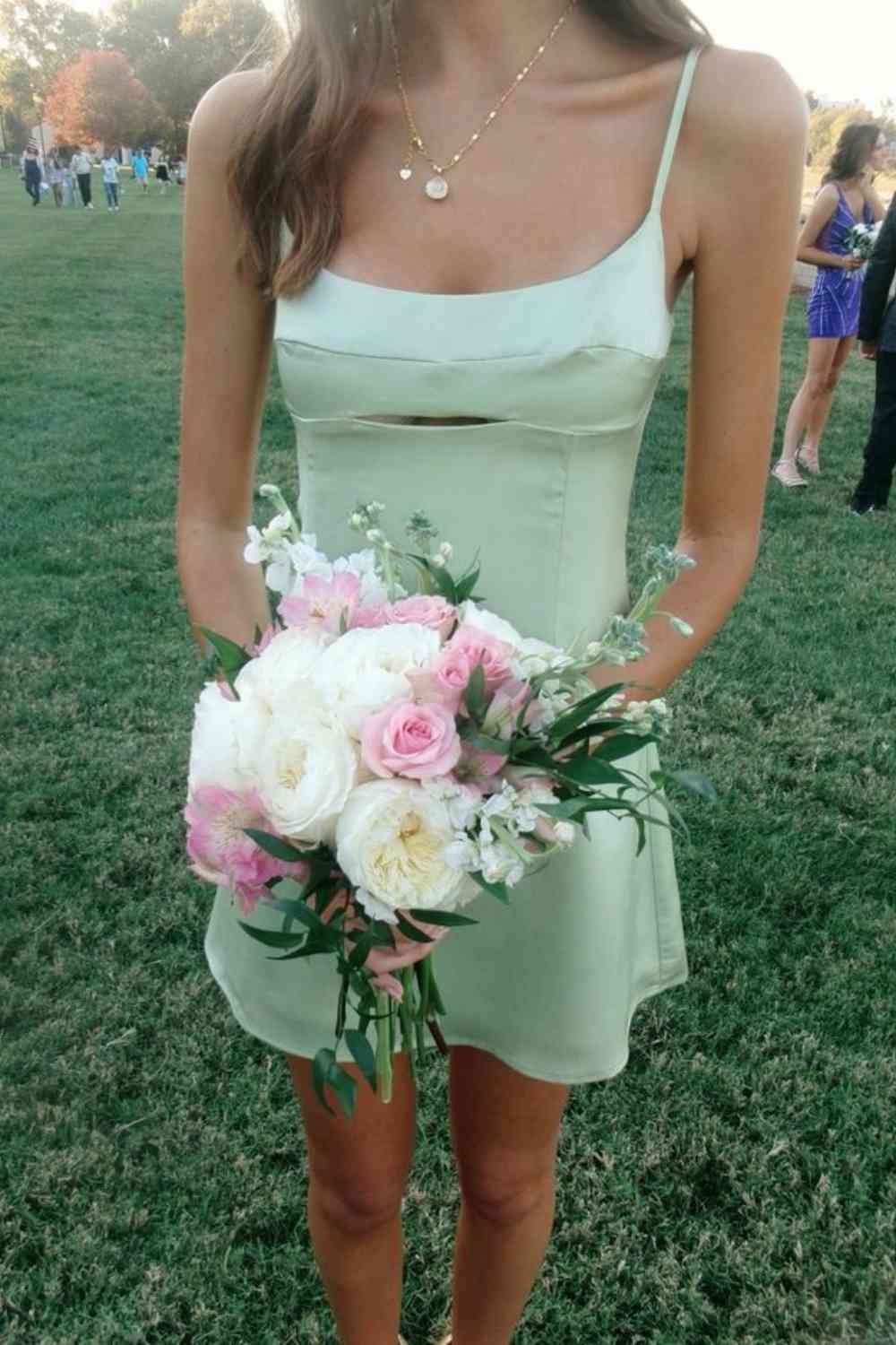 Straps Light Pink Short Dress with Cut-out