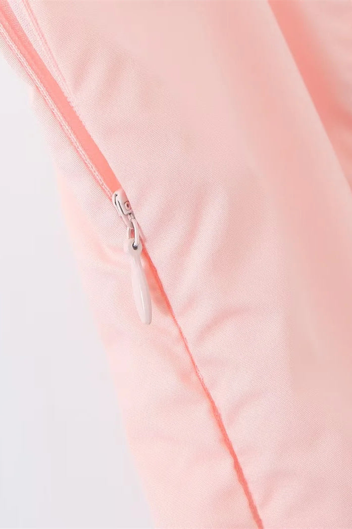 Straps Pink Tie Front A-line Midi Dress with Slit