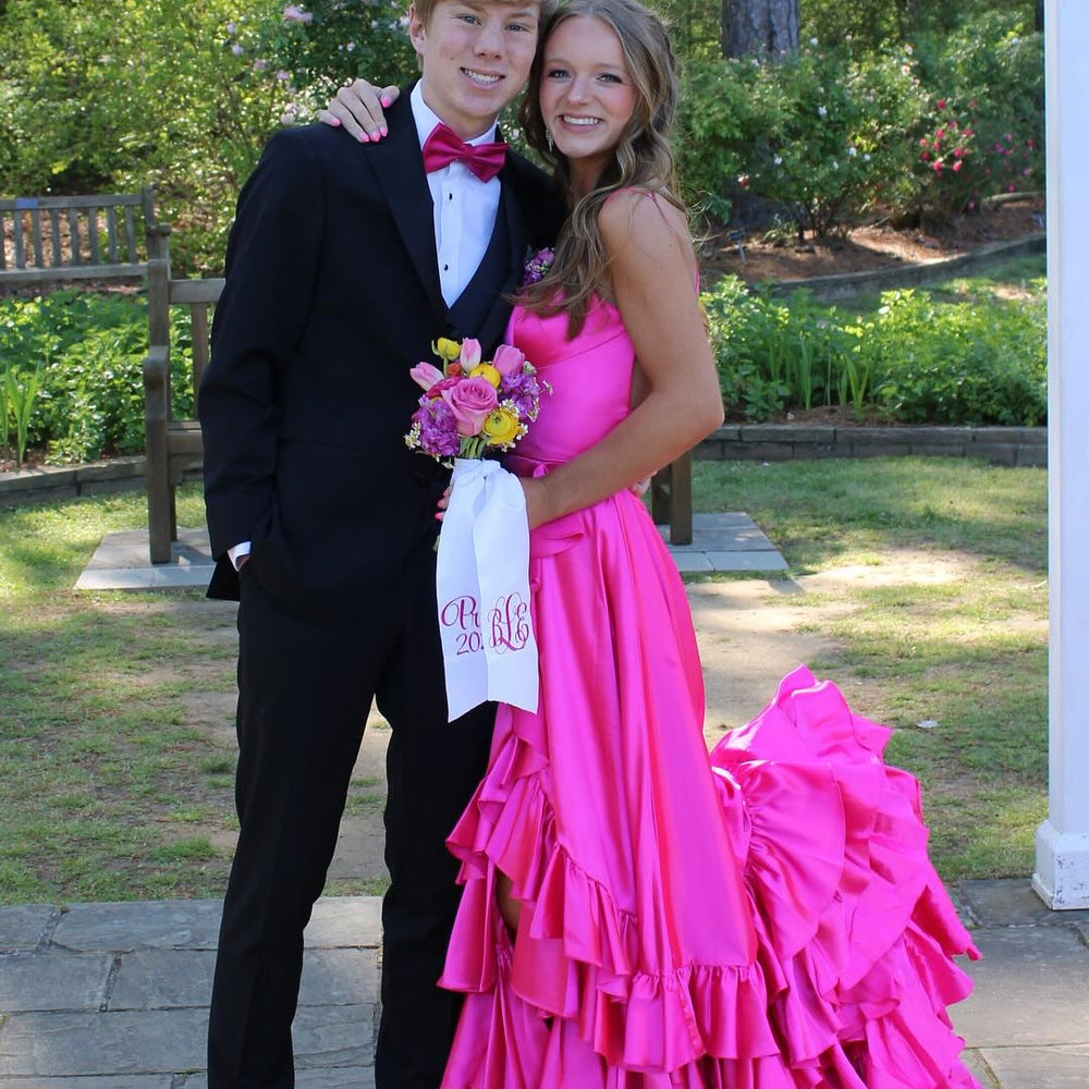 red tiered prom dress Ombre Red Flutter Sleeve Tiered Chiffon Aline Prom Dress