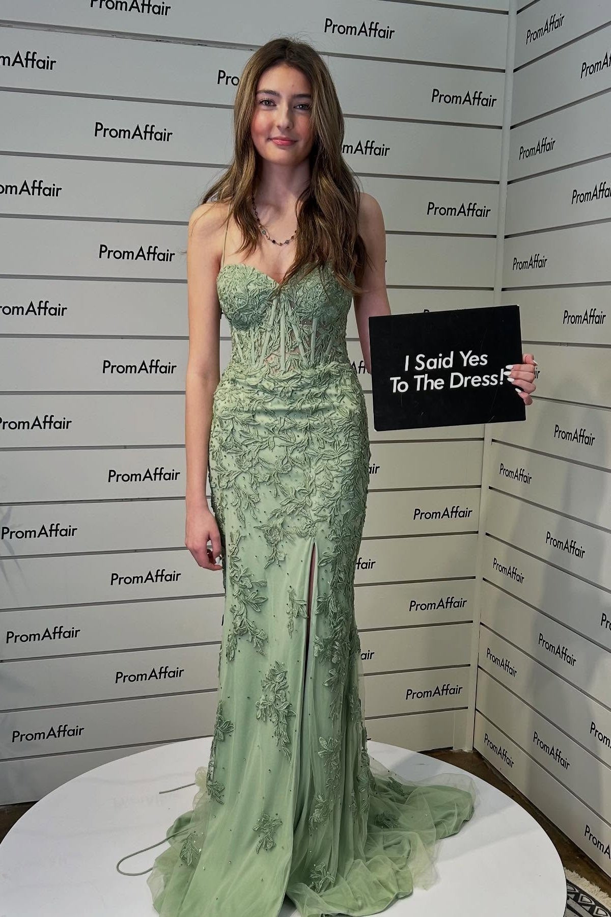 Straps Royal Blue Appliques Long Dress with Slit