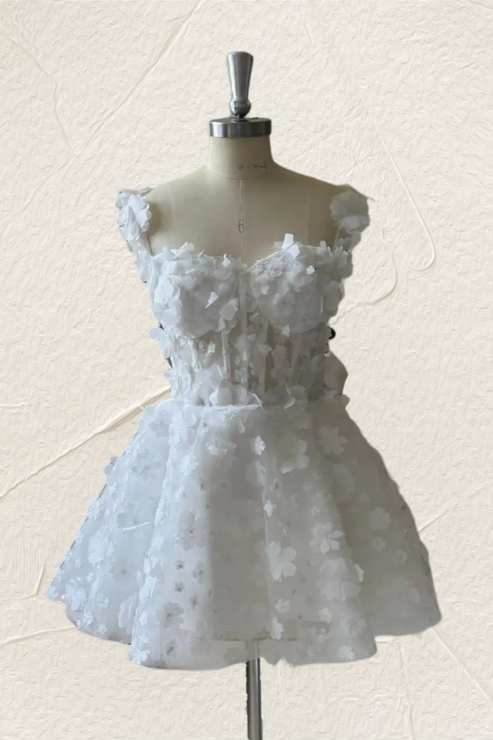 Straps White 3D Floral Sheer Bodice Short Dress