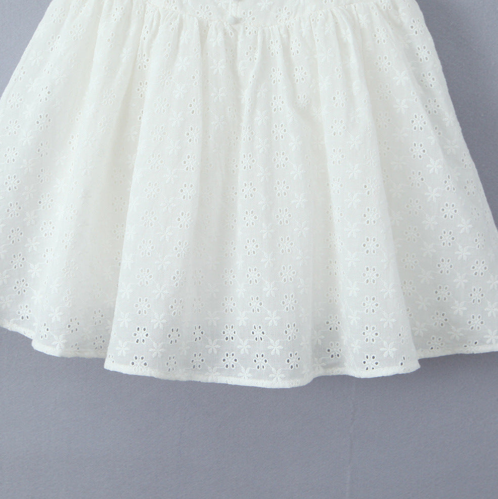 Straps White Lace Button Front Short Dress