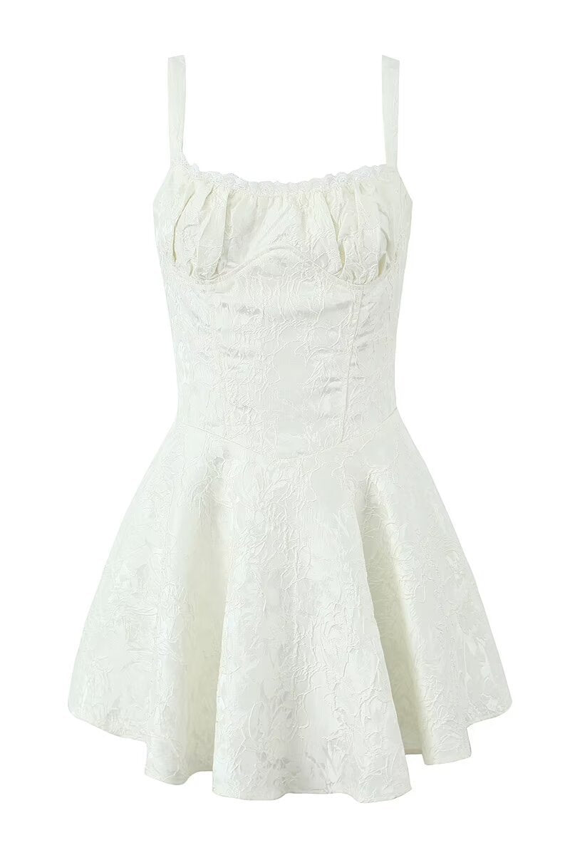 Straps White Lace Patchwork Ruched Short Dress