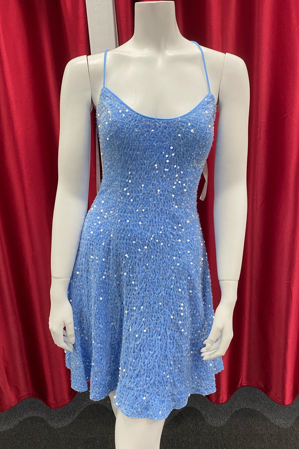 Straps Blue Sequin Short Homecoming Dress