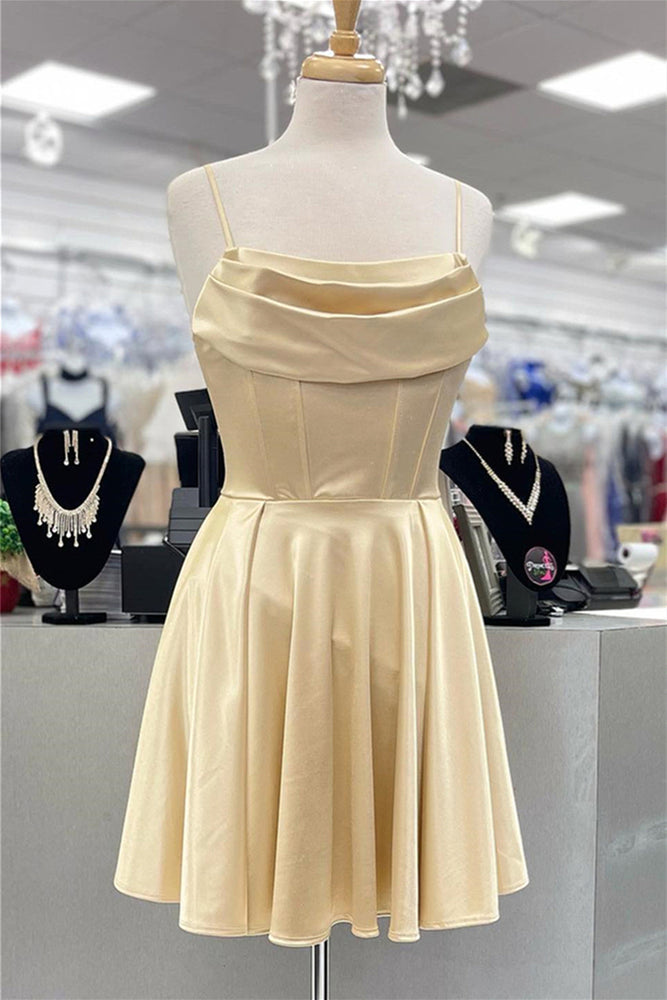 
                      
                        Straps Champagne Cowl Neck Short Party Dress
                      
                    