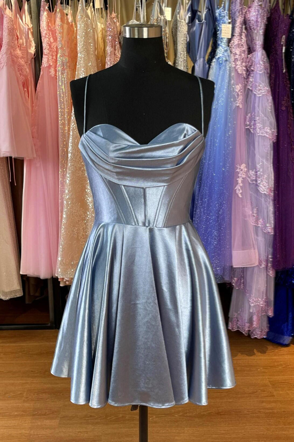 Straps Grey Cowl Neck Short A-line Princess Dress