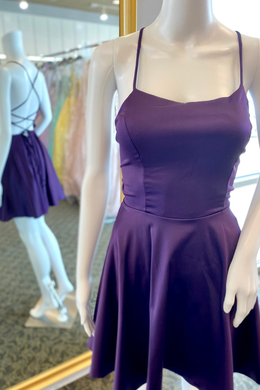 Straps Purple Taffeta A-line Short Party Dress