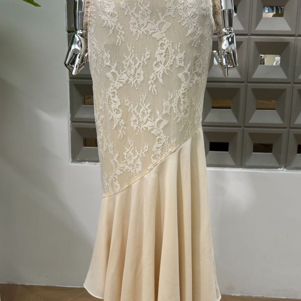 
                      
                        Sweetheart Apricot Ruched Lace Mermaid Long Dress
                      
                    
