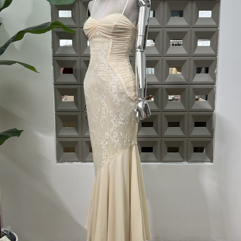 
                      
                        Sweetheart Apricot Ruched Lace Mermaid Long Dress
                      
                    