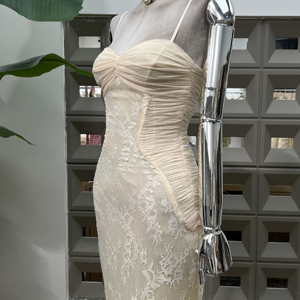 
                      
                        Sweetheart Apricot Ruched Lace Mermaid Long Dress
                      
                    