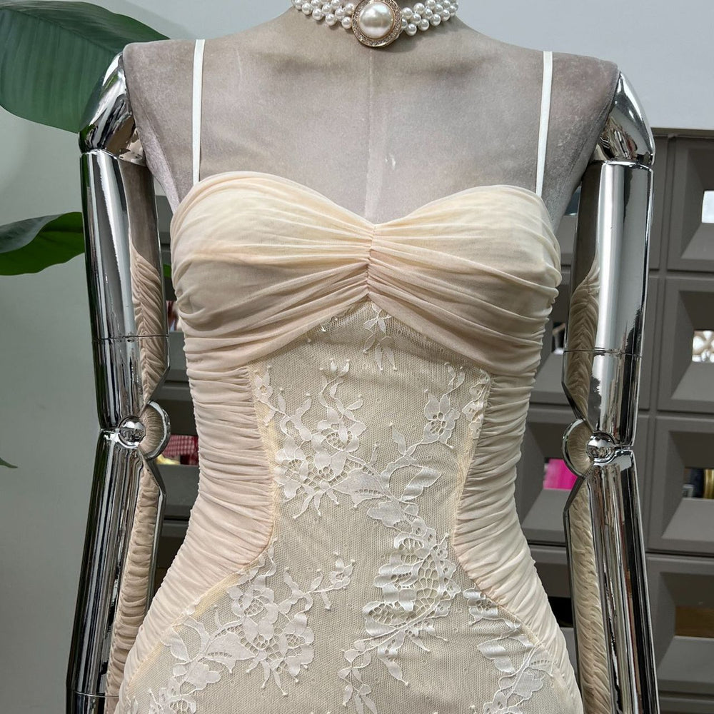 
                      
                        Sweetheart Apricot Ruched Lace Mermaid Long Dress
                      
                    
