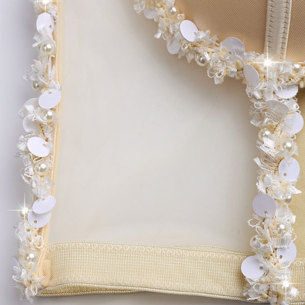 
                      
                        Sweetheart Apricot Sequin Sheer Bodice Corset Top
                      
                    