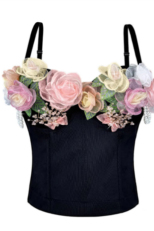 Sweetheart Black 3D Floral Corset Top