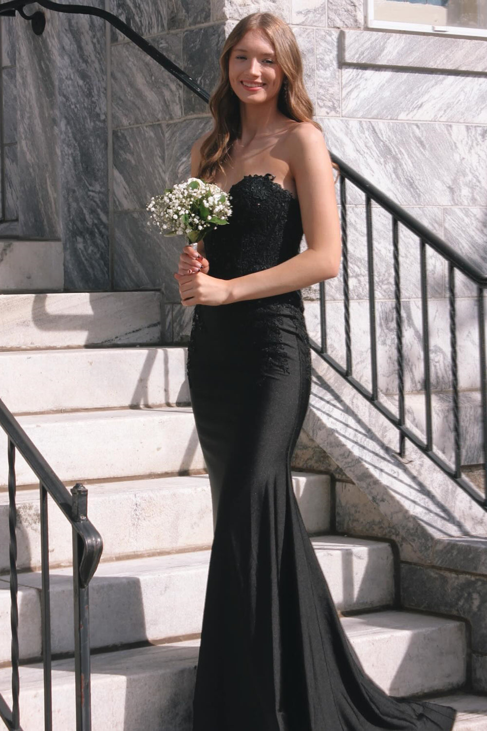 Sweetheart Black Appliques Mermaid Long Dress